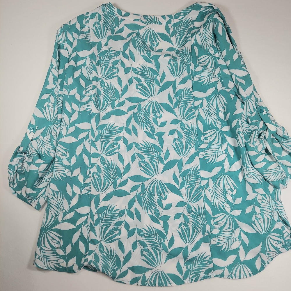 NWT Chico’s Sz 3 AMAZING Blouse 3/4 Sleeve Shannon EASTERN MIX Leaves Reef - Picture 6 of 8
